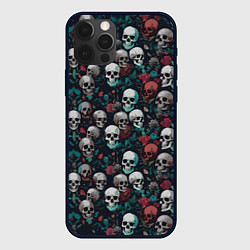 Чехол для iPhone 12 Pro Красные цветы и черепа, цвет: 3D-черный