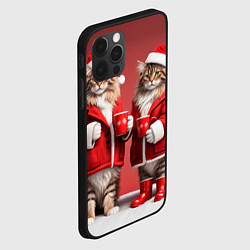 Чехол для iPhone 12 Pro С новым котом - два кота в костюмах Санты, цвет: 3D-черный — фото 2