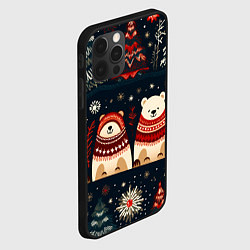 Чехол для iPhone 12 Pro Новогодние медведи графика, цвет: 3D-черный — фото 2