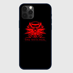 Чехол для iPhone 12 Pro Ведьмак красное лого, цвет: 3D-черный