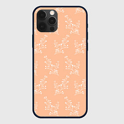 Чехол для iPhone 12 Pro Белые ветки на персиковом фоне, цвет: 3D-черный
