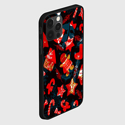 Чехол для iPhone 12 Pro Рождественские узоры красные, цвет: 3D-черный — фото 2