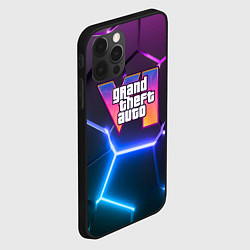 Чехол для iPhone 12 Pro GTA 6 лого на фоне разлома фиолетовых и синих плит, цвет: 3D-черный — фото 2
