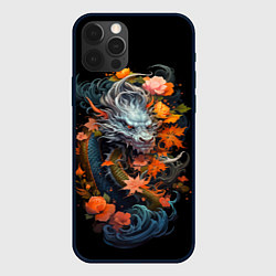 Чехол для iPhone 12 Pro Китайский дракон с цветами и волнами, цвет: 3D-черный