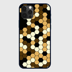 Чехол для iPhone 12 Pro Камуфляж гексагон коричневый, цвет: 3D-черный