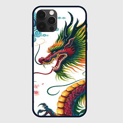 Чехол для iPhone 12 Pro Japanese dragon - engraving art, цвет: 3D-черный
