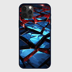 Чехол для iPhone 12 Pro Синие абстрактные плиты и красное свечение, цвет: 3D-черный