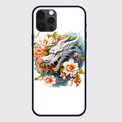 Чехол для iPhone 12 Pro Китайский дракон в цветах сакуры, цвет: 3D-черный