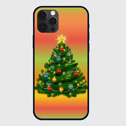 Чехол для iPhone 12 Pro Ёлка новогодняя украшенная на ярком разноцветном ф, цвет: 3D-черный