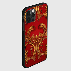 Чехол для iPhone 12 Pro Золотые узоры на красном, цвет: 3D-черный — фото 2