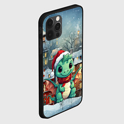 Чехол для iPhone 12 Pro Милый маленький дракон новогодний на фоне домов, цвет: 3D-черный — фото 2