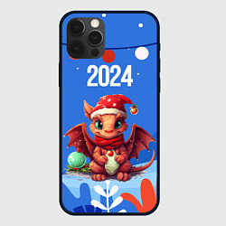 Чехол для iPhone 12 Pro Милый маленький дракон новогодний 2024 года синий, цвет: 3D-черный