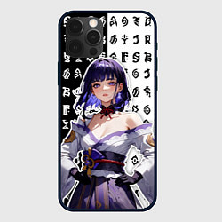 Чехол для iPhone 12 Pro Сёгун Райден- рунические надписи, цвет: 3D-черный