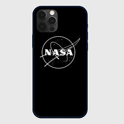 Чехол для iPhone 12 Pro NASA белое лого, цвет: 3D-черный