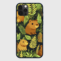 Чехол для iPhone 12 Pro Капибары - лесной маскировочный камуфляж, цвет: 3D-черный