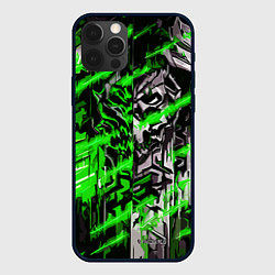 Чехол для iPhone 12 Pro Железный череп и зелёные линии, цвет: 3D-черный