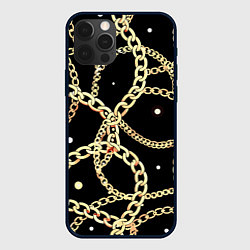 Чехол для iPhone 12 Pro Золотые цепи на черном - ювелирные украшения патте, цвет: 3D-черный