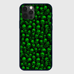 Чехол для iPhone 12 Pro Зеленые черепа, цвет: 3D-черный