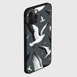 Чехол для iPhone 12 Pro Белый силуэт Чайки на сером - морской паттерн, цвет: 3D-черный — фото 2