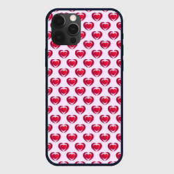 Чехол для iPhone 12 Pro Двойное сердце на розовом фоне, цвет: 3D-черный