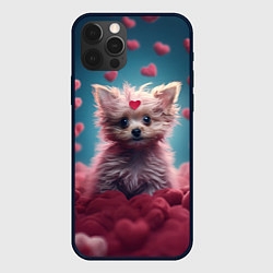 Чехол для iPhone 12 Pro Милый щенок в сердечках, цвет: 3D-черный