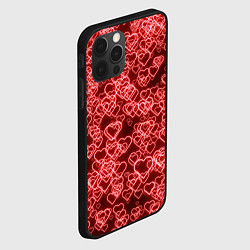 Чехол для iPhone 12 Pro Неоновые сердечки красные, цвет: 3D-черный — фото 2