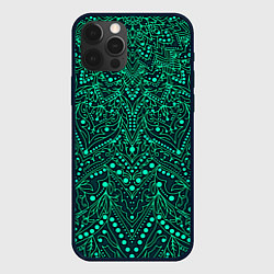 Чехол для iPhone 12 Pro Узоры мандала зелёный, цвет: 3D-черный