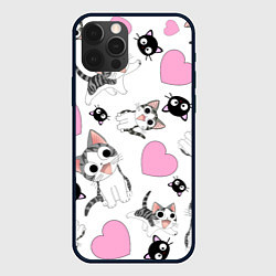 Чехол для iPhone 12 Pro Влюблённый котик аниме и сердечки, цвет: 3D-черный