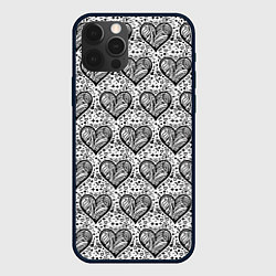 Чехол для iPhone 12 Pro Сердце в черно белых узорах, цвет: 3D-черный