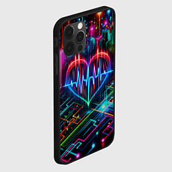 Чехол для iPhone 12 Pro Неоновое сердце - кардиограмма, цвет: 3D-черный — фото 2