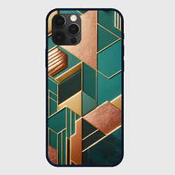 Чехол для iPhone 12 Pro Арт деко зеленый и золотой узор из геометрических, цвет: 3D-черный