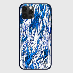 Чехол для iPhone 12 Pro Белый и синий узор, цвет: 3D-черный