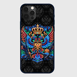 Чехол для iPhone 12 Pro Герб России неоновый стиль, цвет: 3D-черный