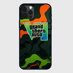 Чехол для iPhone 12 Pro Gta лого зелено-оранжевый камуфляж, цвет: 3D-черный