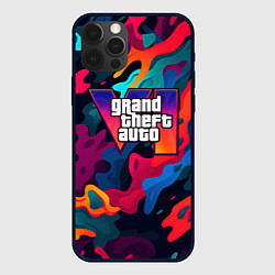Чехол для iPhone 12 Pro Gta лого камуфляж кислотные кляксы, цвет: 3D-черный