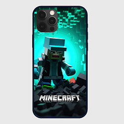 Чехол для iPhone 12 Pro Minecraft квадратный персонаж, цвет: 3D-черный