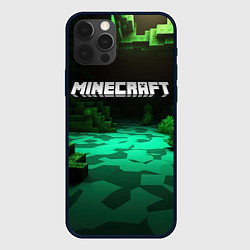Чехол для iPhone 12 Pro Minecraft logo зеленый яркий мир, цвет: 3D-черный
