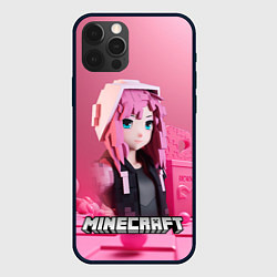 Чехол для iPhone 12 Pro Minecraft девушка в розовом, цвет: 3D-черный
