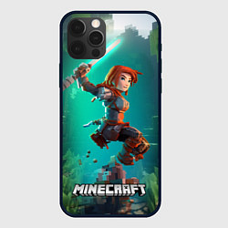 Чехол для iPhone 12 Pro Персонаж Minecraft в прыжке с мечом, цвет: 3D-черный
