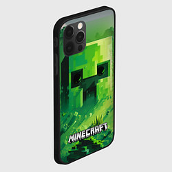 Чехол для iPhone 12 Pro Minecraft зеленый персонаж в мире пикселей, цвет: 3D-черный — фото 2