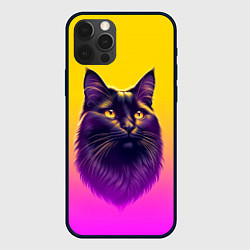 Чехол для iPhone 12 Pro Кот чёрный с золотыми глазами, цвет: 3D-черный