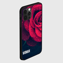 Чехол для iPhone 12 Pro Красная роза на чёрном - woman, цвет: 3D-черный — фото 2