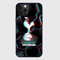 Чехол для iPhone 12 Pro Tottenham FC в стиле glitch на темном фоне, цвет: 3D-черный