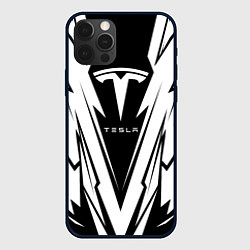 Чехол для iPhone 12 Pro Tesla - black and white, цвет: 3D-черный