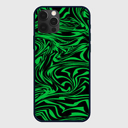 Чехол для iPhone 12 Pro Узор на черном фоне с ярким зеленым абстрактным ди, цвет: 3D-черный