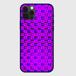 Чехол для iPhone 12 Pro Фиолетовые квадраты на чёрном фоне, цвет: 3D-черный