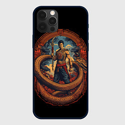 Чехол для iPhone 12 Pro Боец Муай-тай и огромный дракон, цвет: 3D-черный