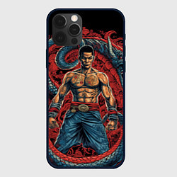 Чехол для iPhone 12 Pro Боец Муай-тай и огромный дракон, цвет: 3D-черный