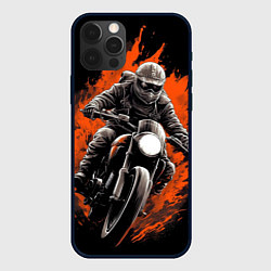 Чехол для iPhone 12 Pro Мотоциклист оранжевые краски, цвет: 3D-черный