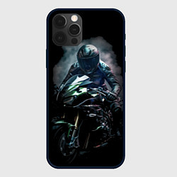 Чехол для iPhone 12 Pro Мотоциклист в зеленом свете, цвет: 3D-черный